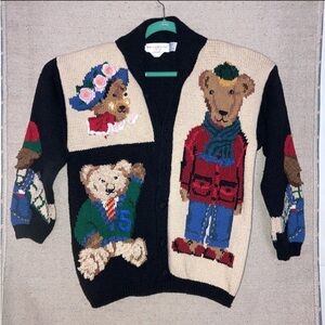 Vintage Eagle’s Eye Chunky Knit Bear Cardigan Grandma core Sweater Women’s New M